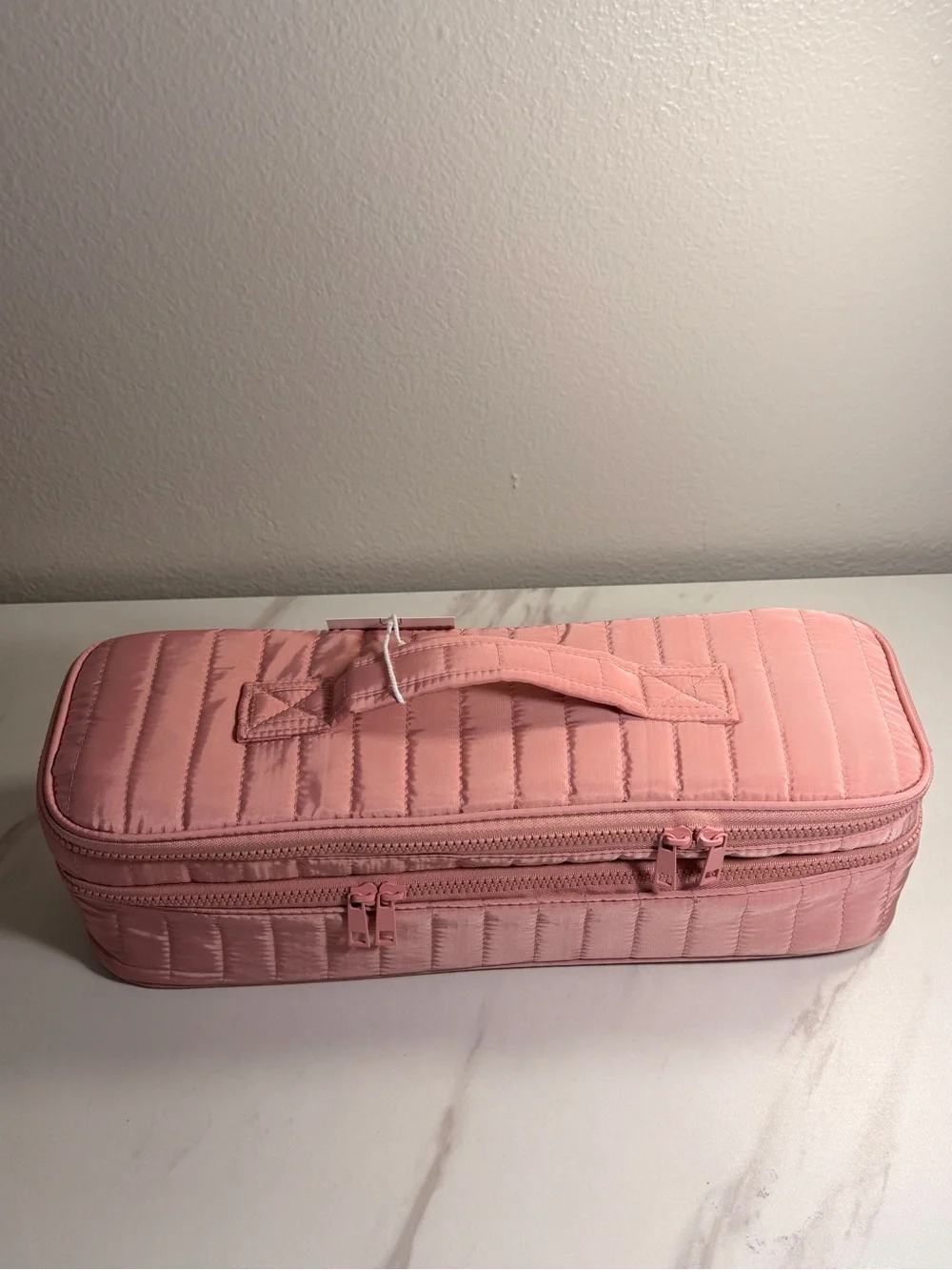 Pink Quilted Hair Tools Organizer Bag Double Layer Heat resistant travel case